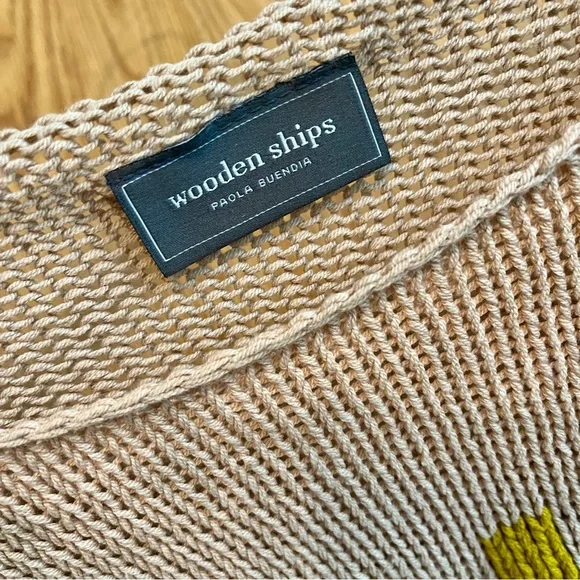 Wooden Ships Rainbow LOVE Spellout Relaxed Knit Khaki Beach Sweater oversized XS - Picture 3 of 4